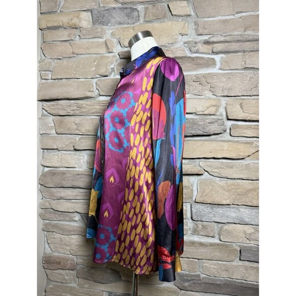 Soft Surroundings 100% Silk Floral LS Blouse M Artsy Colorful Career Wardrobe - Picture 2 of 8